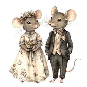 12 Hochzeit Maus PNG Clip Art, viktorianisches Maus paar Clip Art, druckbare Aquarell Clip Art, digitaler Download, Papierhandwerk, Junk Journal