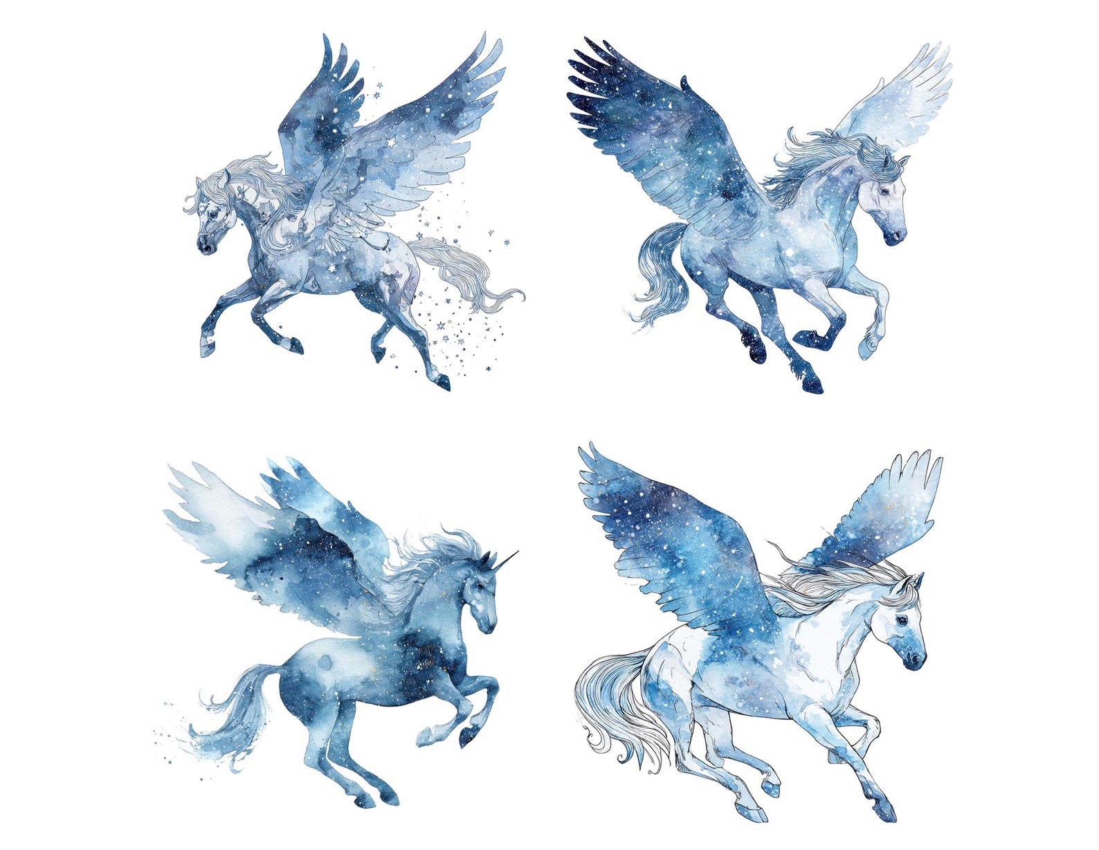 Pegasus PNG Clipart, 12x Fantasy Winged Horse Clip Art Set, Printable ...