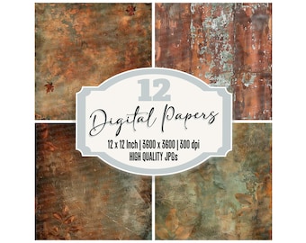 12x Rustic Autumn Junk Journal Paper, Fall Leaves Digital Paper Pack, Distressed Texture, High Quality JPGs,Scrapbook Paper,Digital Download