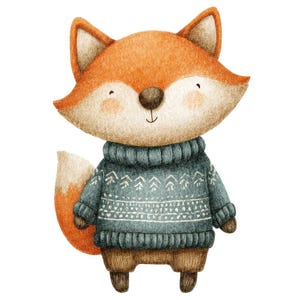 12 Süße Fuchs Clip Art, Winterfuchs im Wollpullover PNG, Digital Download, Papierhandwerk, Scrapbook Bilder, Junk Journal