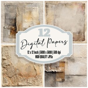 12x Carta di Riso Carta da Giornale Carta Digitale Beige Macchia Bordo Texture JPG di Alta Qualità Carta per Scrapbook Download Digitale