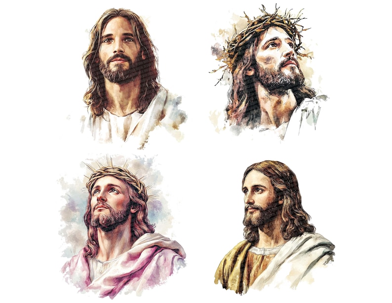 Jesus Christ PNG Clipart, 12x Watercolor Religious Art Clip Art Set ...