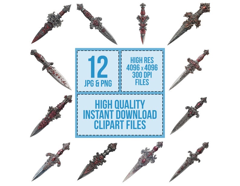 12 Ritual Dagger PNG Clipart, Watercolor Dark Witchy Clip Art Set ...