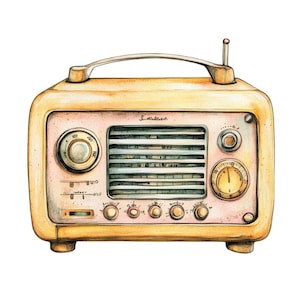 12x Clipart PNG di radio retrò, set di clipart di radio d'epoca, clipart di acquerelli stampabili, download digitale, diari di scarto, lavoretti di carta