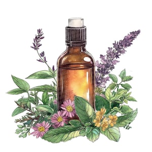 12x Clip Art de Óleo Essencial, Conjunto PNG de Frasco de Óleo de Ervas, Clip Art de Aquarela para Impressão, Download Digital, Artesanato em Papel, Arte Herbal