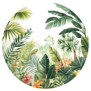 Imágenes prediseñadas de selva tropical, conjunto de 12 imágenes prediseñadas de acuarela de palmeras, escena de selva imprimible, descarga digital, manualidades de papel, diario basura