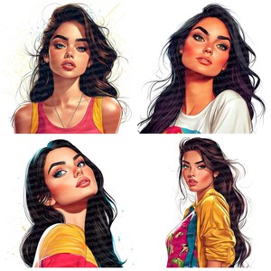 Ensemble de cliparts portrait, 12 x femme moderne clipart, portraits numériques, illustration imprimable, téléchargement numérique, art de la mode, création de personnages
