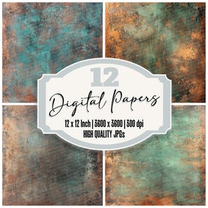 12x Rusted Copper Patina Junk Journal Paper, Oxidized Copper Digital Paper Pack, Industrial Grunge Backgrounds, High Quality JPGs