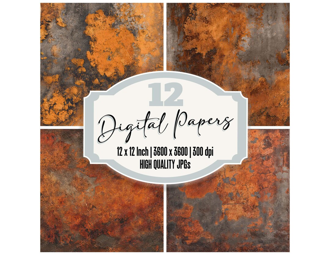 Metal Rusting Paper 12x Orange Rust Metal Digital Paper Distressed Oxidized Texture Junk ...