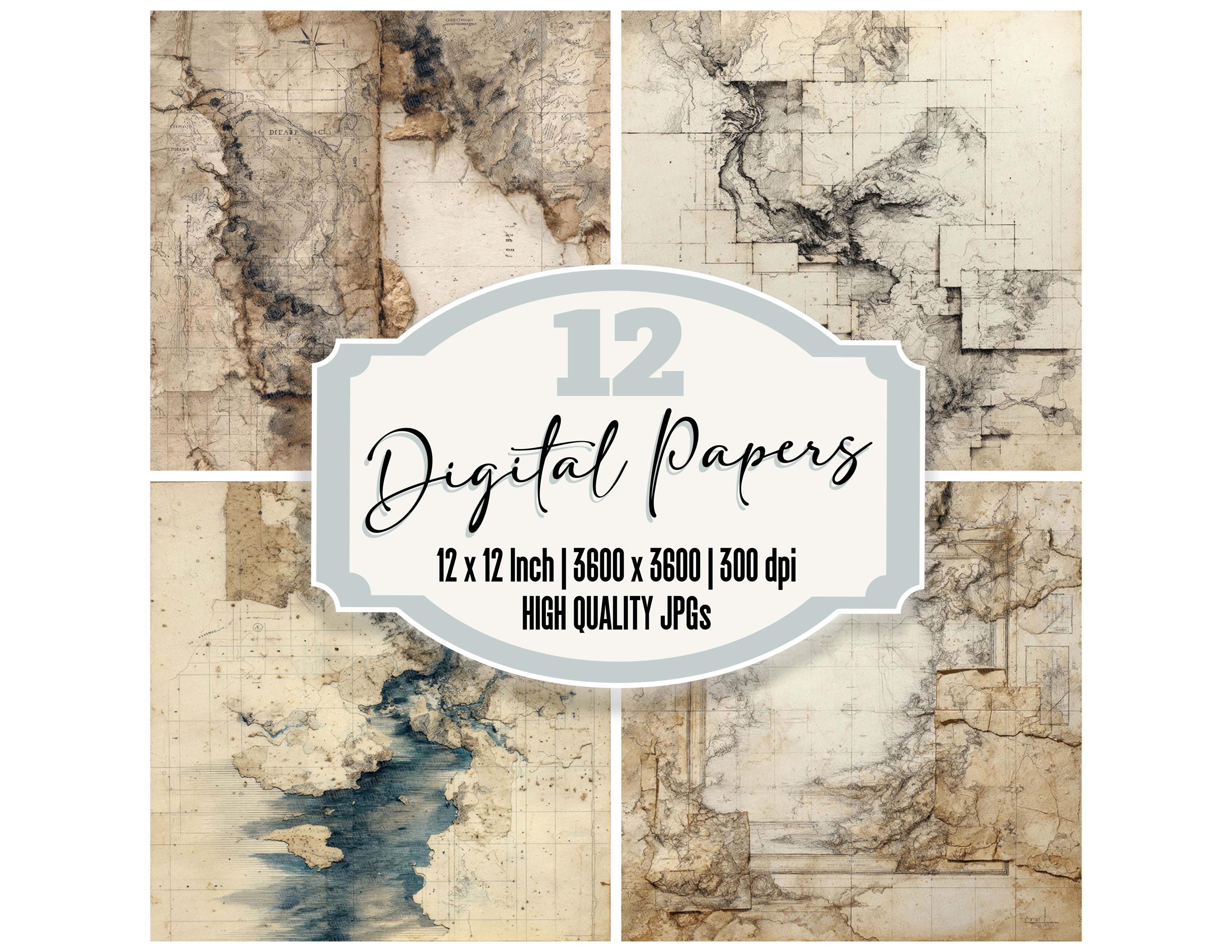 Paper Pattern Cartography 12x Vintage Travel Map Junk Journal Paper Digital Paper Pack Coastal ...