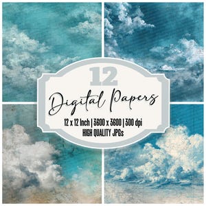 Paquete de 12 papeles digitales para diario basura con textura de tinta turquesa, archivos JPG de alta calidad, papel para álbum de recortes, descarga.