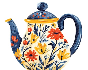 Teapot PNG Clipart, 12x Floral Teapot Clip Art Set, Watercolor Vintage Teapot Illustration, Printable Clip Art, Digital Download, Scrapbook