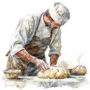 Baker clipart, 12 jpg's, brood bakken clipart, afdrukbare aquarel clipart, Paper Crafts, kunst aan de muur, digitale download, ongewenste tijdschriften