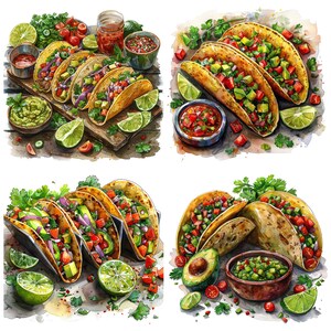 Taco PNG Clipart, 12x Mexican Food Clip Art Set, Printable Watercolor Taco Clipart, Transparent PNG, Digital Download, Fiesta Party Decor image 4
