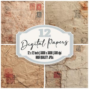 12x Kraft Ledger Junk Journal Paper Digital Paper Pack Vintage Stamp Backgrounds Printable Paper High Quality JPGs Scrapbook Paper
