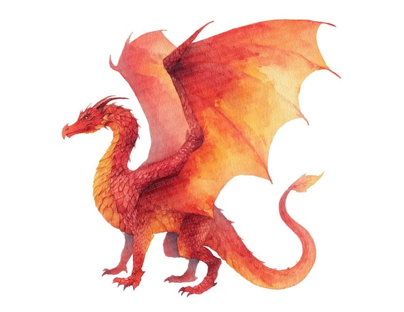 ドラゴンのクリップアート、12種類の赤いドラゴンのPNG、水彩画