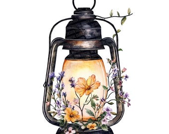 Lantern PNG Clipart, 12x Floral Lantern Clip Art Set, Printable Watercolor Clip Art, Paper Crafts, Digital Download, Transparent PNG