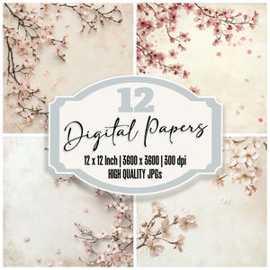 Paquete de 12 papeles digitales para diario basura con diseño de flores de primavera, fondos de polvo de pétalos, papel imprimible, archivos JPG de alta calidad, textura floral