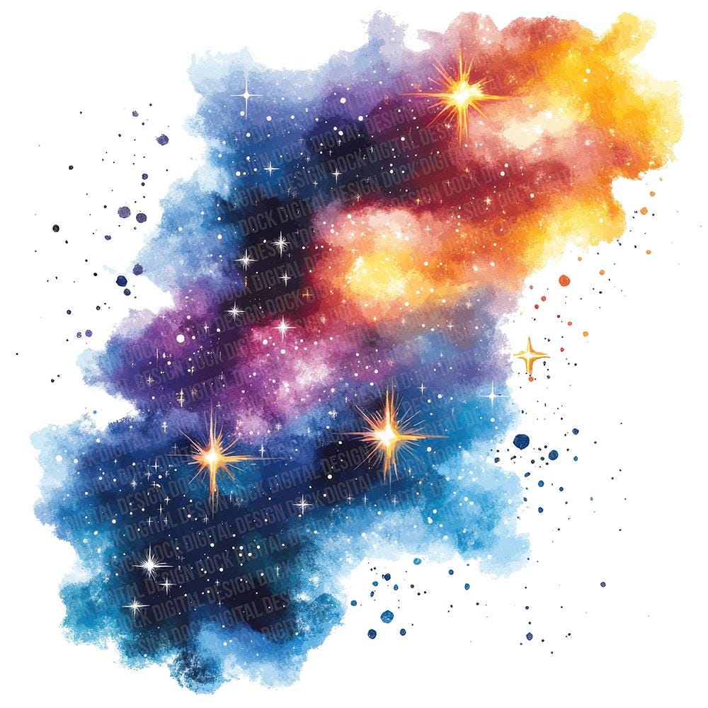 Galaxy PNG Clipart, 12x Watercolor Celestial Space Clip Art Set, Printable Cosmic Illustration, Digital Download, Paper Crafts, Scrapbooking