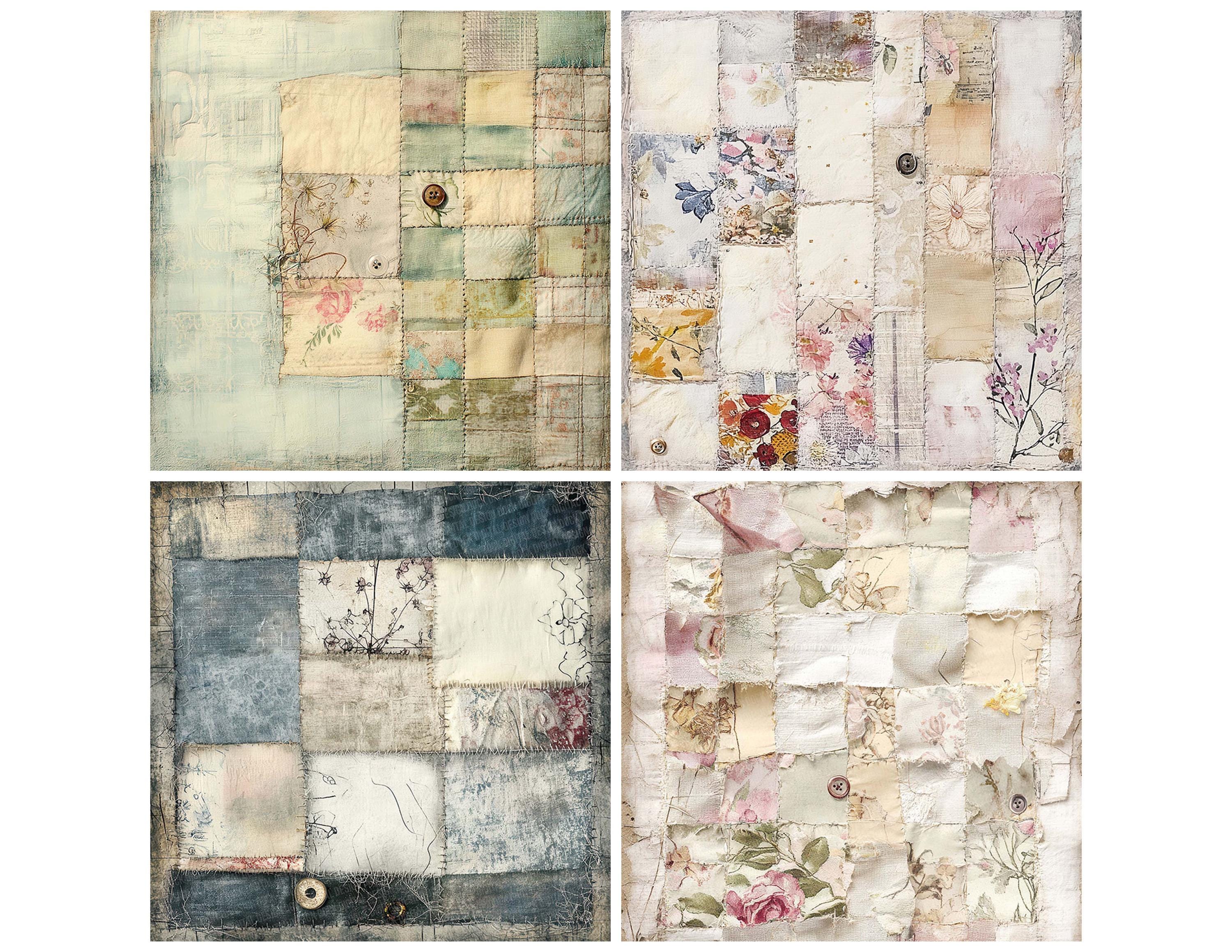 12x Vintage Patchwork Junk Journal Paper, Shabby Chic Digital Paper ...