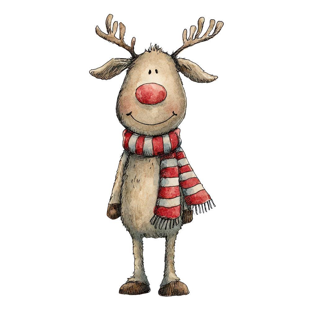 Watercolor Reindeer Clipart, 12 Festive Christmas Deer With Scarves PNG ...