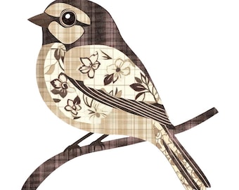 Imágenes prediseñadas de gorrión de tela, conjunto de 12 imágenes prediseñadas PNG de pájaros con alas florales, imágenes prediseñadas de acuarela imprimibles, descarga digital, PNG transparente