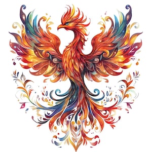 Clipart PNG di fenice, 12 illustrazioni astratte colorate di fenice, set di clipart stampabili, download digitale, lavori di carta, pacchetto di diario spazzatura