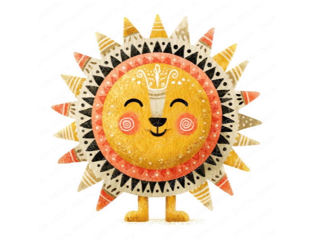 Sun Character PNG Clipart, 12x Folk Art Sunshine Art Set, Printable ...