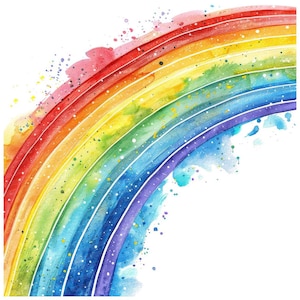 Rainbow Clipart, 12x Vibrant Watercolor Rainbow Clip Art Set, Printable Rainbow PNGs, Transparent Background, Digital Download, Kids Crafts