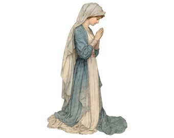 Praying Woman PNG Clipart, 12x Vintage Prayer Art Set, Religious Watercolor Art, Printable Christian Art, Digital Download, Transparent PNG