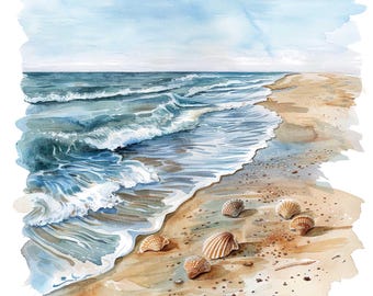 12 Beach Scene Clipart, Watercolor Ocean Waves Clipart, Printable Watercolor Clipart, Paper Crafts, Wall Art, Digital Download,Junk Journals