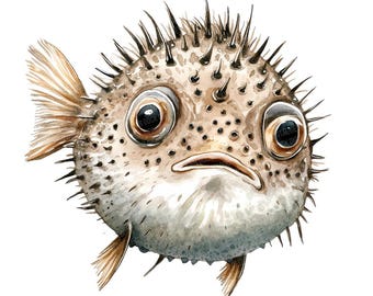 Pufferfish PNG Clipart, 12x Watercolor Fish Illustration Set, Ocean Marine Life Clip Art, Digital Download, Paper Crafts,Scrapbooking Bundle