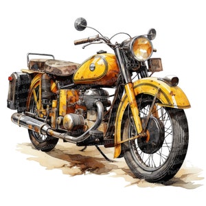 Vintage Motorrad Clipart, 12 JPGs, Clipart Fahrrad, druckbare Aquarell Clipart, Papierhandwerk, Wandkunst, digitaler Download, Junk Journals