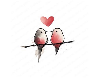 Bird Couple Clipart, 12x Love Birds PNG Set, Printable Watercolor Clip Art, High Quality JPG, Digital Download, Paper Crafts, No Background