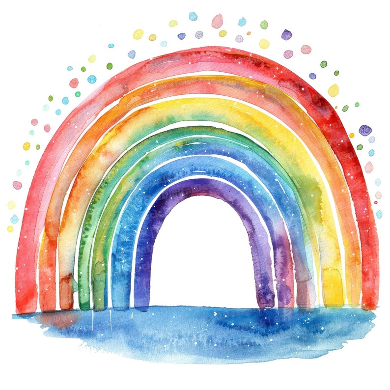 Watercolour Rainbow Clipart, 12 JPGs, Vibrant Rainbow Images, Printable Watercolor Clipart, Wall Art,Digital Download,Junk Journals,Graphics image 1