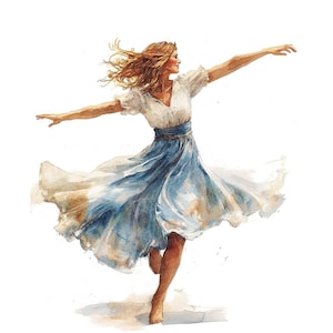 12 x danseuse PNG Clipart, femme en robe aquarelle, clipart imprimable, haute qualité PNG/JPG, téléchargement numérique, créations en papier, journal indésirable