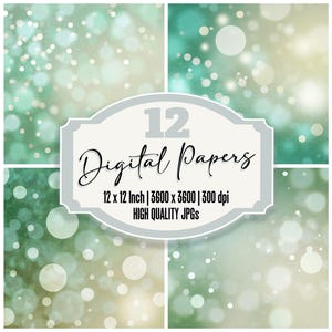 12x Bokeh Mint Sage Buttermilk Junk Journal Paper, Soft Blur Background, Digital Paper Pack, Scrapbook Paper, Printable Ephemera, JPG