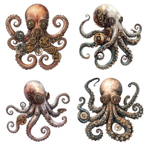 Steampunk Octopus PNG-clipart, 12 x mechanische Kraken-illustraties, afdrukbare aquarel koppotigen illustratie, Paper Crafts, digitale download afbeelding 4