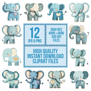 Pastel Elephant Clipart, 12x Cute Elephant Clip Art Set, Printable ...