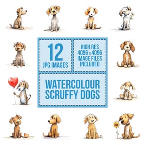 Cute Scruffy Clipart, 12 JPGs, Dog High Quality Images, Scruffy Illustration, Dog Wall Art, Digital Download, shirt, Dog Lover, Digital Art