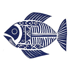 部族の魚のイラスト クリップアート、12 個の青い海のグラフィック セット、水彩画の航海用クリップアート、デジタル ダウンロード、印刷可能な工芸品、ペーパー アート