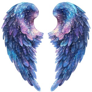 12x Galaxy Angel Wings PNG Clipart, Cosmic Space Watercolor Wings Clip Art, Printable Clip Art, High Quality PNG/JPG, Digital Download