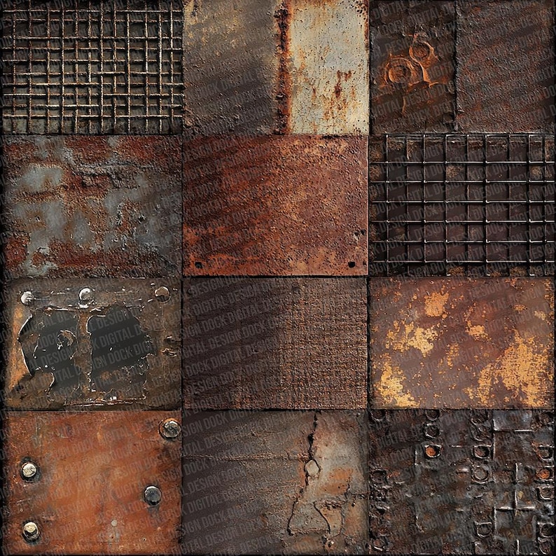 12x Rusted Steel Grids Junk Journal Paper, Industrial Metal Digital ...