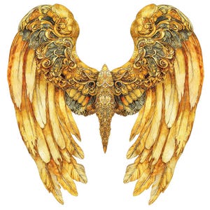 Golden Wings PNG Clipart, 12x Ornate Angel Wings Clip Art Set, Printable Watercolor Clip Art, Paper Crafts, Digital Download, Junk Journal