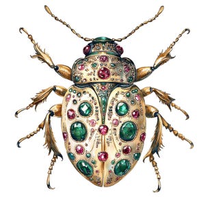 Decorative Beetle Clipart, 12 Watercolor Jeweled Insects, Printable ...