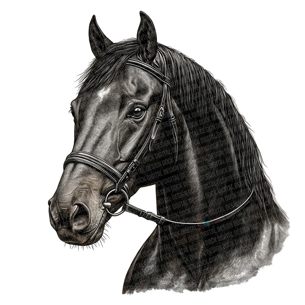オマージュアート　黒馬 黒馬PNGクリップアート、乗馬水彩馬クリップアートセット12点、印刷