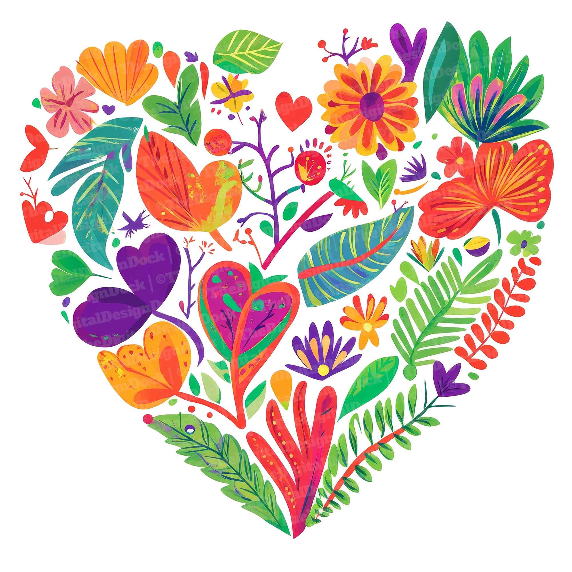 Heart Floral Clipart Set, 12 Vibrant Nature Illustrations, Printable ...