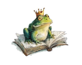 Clipart PNG del Principe Ranocchio, set di 12 clipart di rane da fiaba, clipart di fiabe stampabili, PNG trasparente, digitale, per junk journal e lavori di carta.