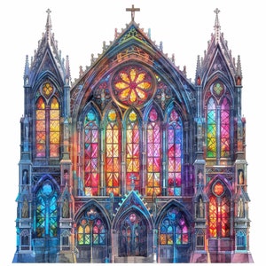 12x Gothic Cathedral Clipart, Colourful Church Clipart, Printable ...