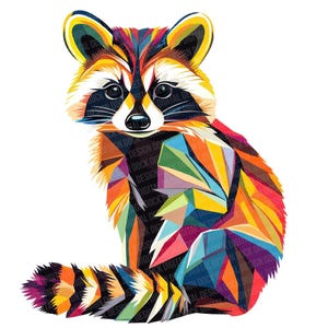Clipart PNG di procione, 12 illustrazioni di animali geometrici colorati, set di clipart stampabili, download digitale, lavori di carta, pacchetto di diario spazzatura